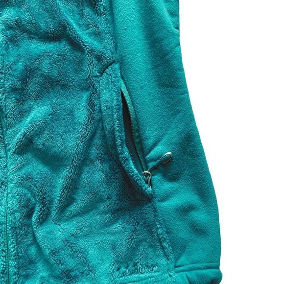 LL Bean Teal Green Fleece Full Zip Jacket Floral Front Pocket Size Medium - Picture 4 of 9
